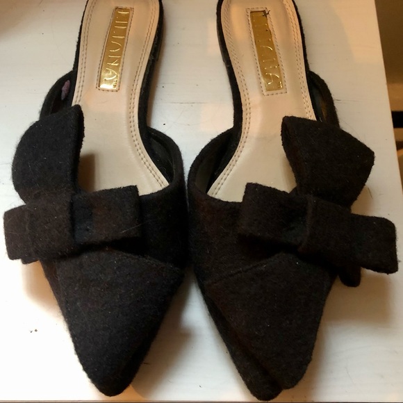Black felt bow tie mules - Picture 2 of 6